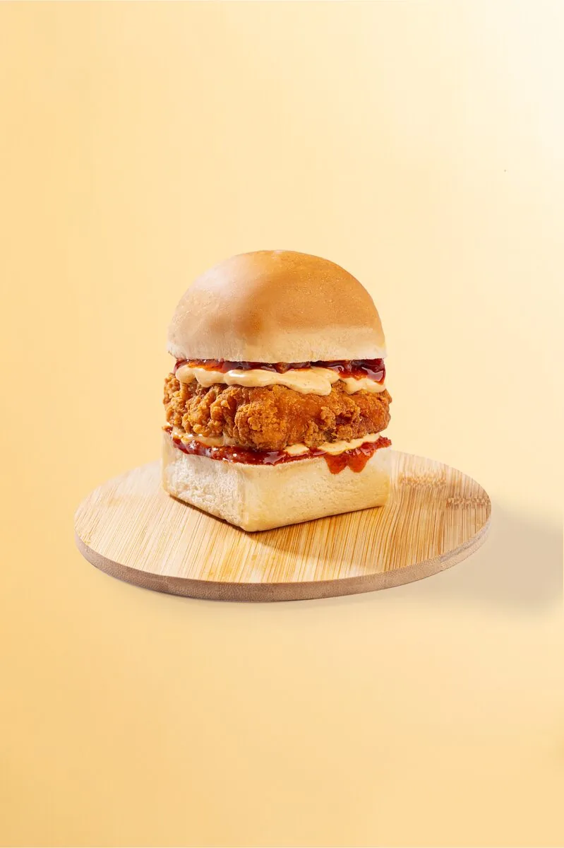 Chicken burger served with fries
