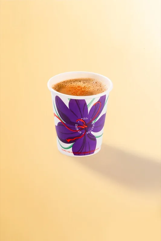 Purple floral FiLLi cup filled with Zafran Chai