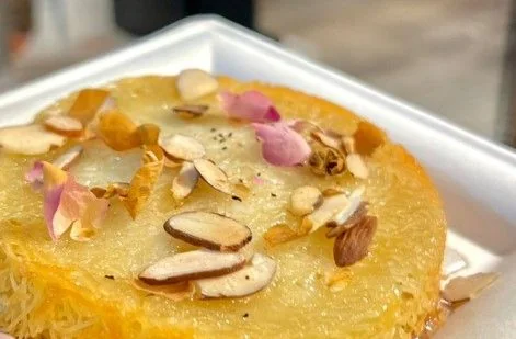 Kunafa Rose topped with almonds and rose petals