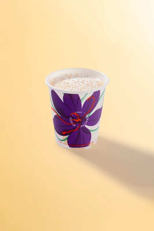 Orange FiLLi cup filled with milk and Zafran