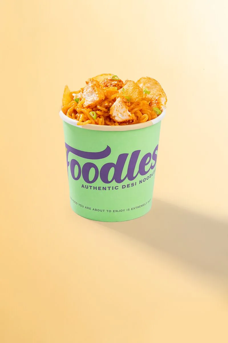 FiLLi Foodles cup filled with Schezwan noodles and toppings