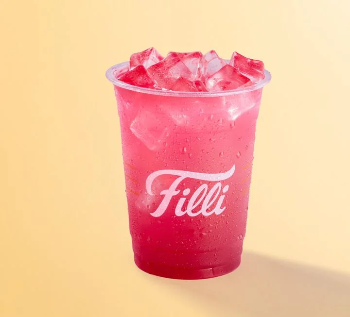 Pink Strawberry Dragonfruit lemonade over ice