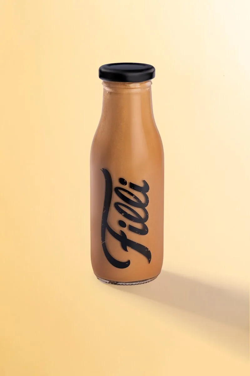 Sealed FiLLi bottle containing a Cookie Monster milkshake
