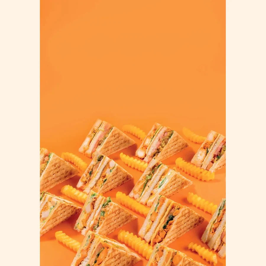 Toasted club sandwich triangles with crinkle-cut fries, from the printed FiLLi clubs menu page